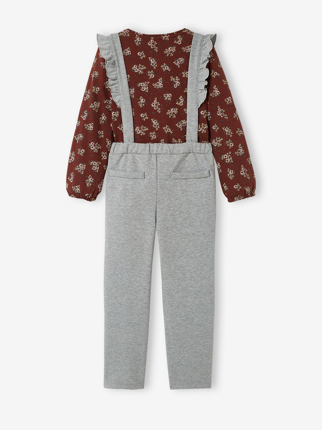 Infecteren Raad Fietstaxi Set shirt + broek met verwijderbare bretels voor meisjes - grijs, Meisje