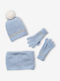 Fille-Accessoires-Ensemble bonnet + snood + gants maille chenille fille