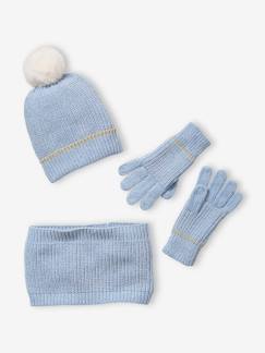 Meisje-Accessoires-Meisjesset met muts + snood + handschoenen in chenille