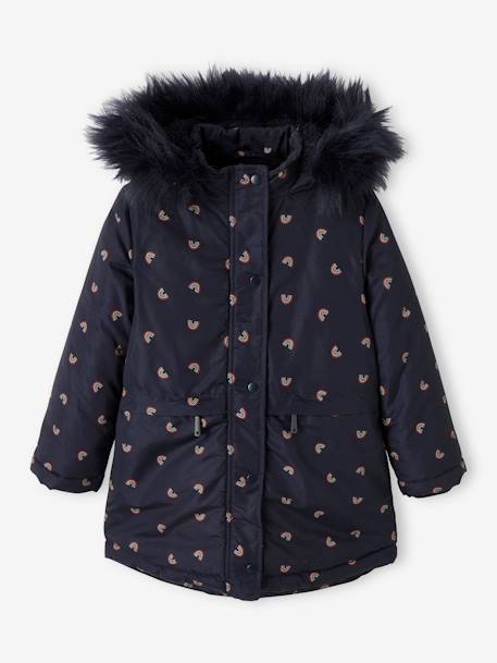 Fille-Manteau, veste-Parka à capuche fille doublée sherpa.