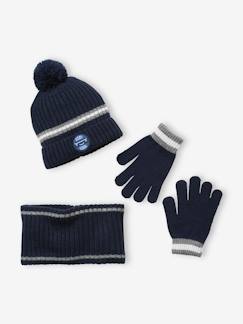 Garçon-Accessoires-Ensemble garçon bonnet + snood + gants en maille côtelée