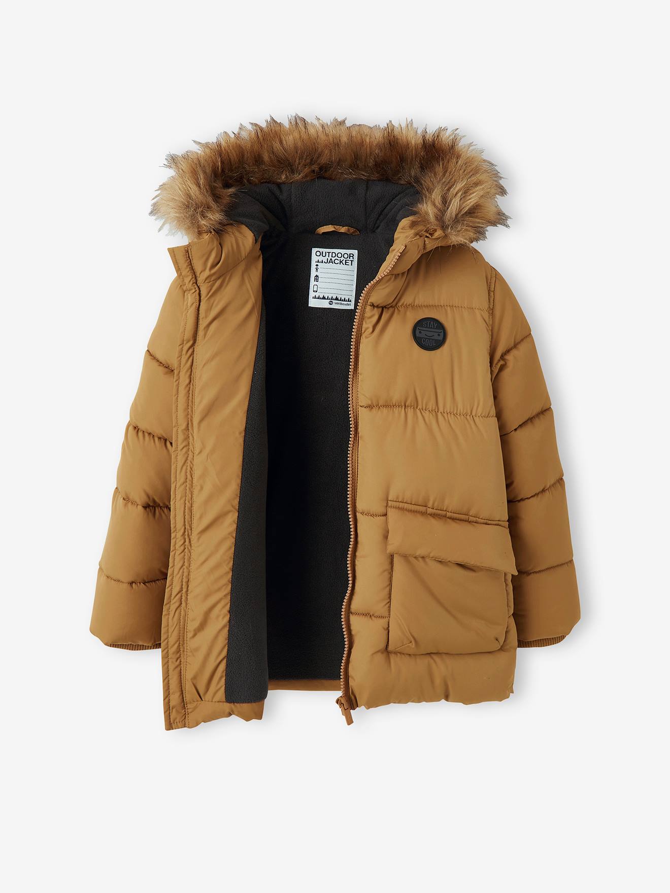 Doudoune Enfant à Capuche Avec Moufles/gants - Doublure Polaire, Fourrure Amovible - VERTBAUDET - Taille 2 à 8 Ans