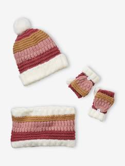 Fille-Accessoires-Ensemble bonnet + écharpe + gants rayés fille
