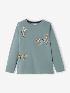 T-shirt Fille Vertbaudet Col Brodé Fantaisie - 100% Coton, Manches Courtes, Boutonnage Dos - Tendance Romantique