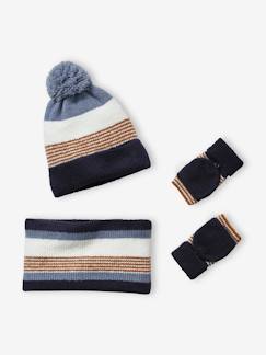 Jongens-Accessoires-Gestreepte set van muts + snood + handschoenen voor jongens