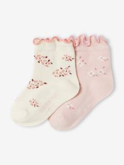 Bébé-Chaussettes, Collants-Lot de 2 paires de chaussettes fleuries bébé fille