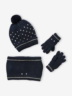 Fille-Accessoires-Ensemble bonnet + snood + gants coeurs fille