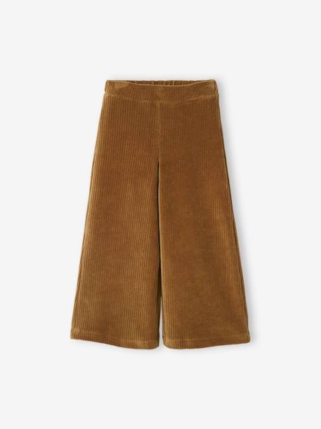 Wijde, fluwelen broek voor meisjes antraciet+bruin+chocoladebruin+grijsblauw+kaki+pruim+rozen+zachtpaars - vertbaudet enfant 