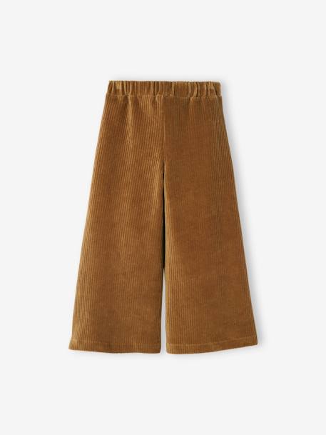 Wijde, fluwelen broek voor meisjes antraciet+bruin+chocoladebruin+grijsblauw+kaki+pruim+rozen+zachtpaars - vertbaudet enfant 
