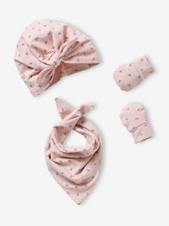 Baby-Gebreide babymuts + wanten + sjaal + tas voor babymeisjes met print