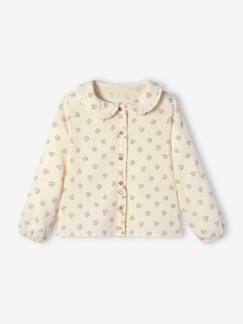 Meisje-Hemd, blouse, tuniek-Meisjesblouse van katoengaas met ruches en bedrukte motieven