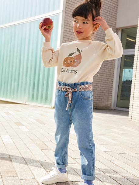 Jean style paperbag et sa ceinture fleurie fille denim brut+denim gris+noir+stone - vertbaudet enfant 