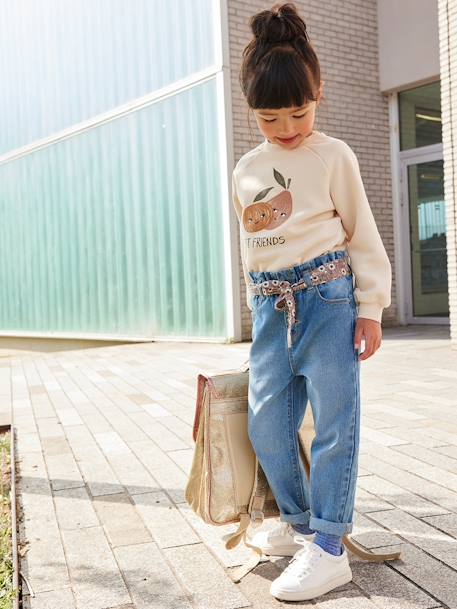 Jean style paperbag et sa ceinture fleurie fille denim brut+denim gris+noir+stone - vertbaudet enfant 