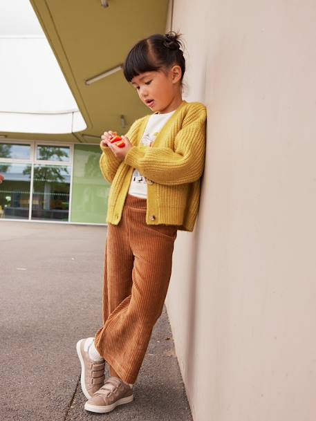 Wijde, fluwelen broek voor meisjes antraciet+bruin+chocoladebruin+grijsblauw+kaki+pruim+rozen+zachtpaars - vertbaudet enfant 