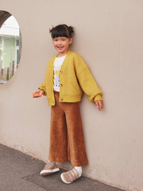 Wijde, fluwelen broek voor meisjes antraciet+bruin+chocoladebruin+grijsblauw+kaki+pruim+rozen+zachtpaars - vertbaudet enfant 
