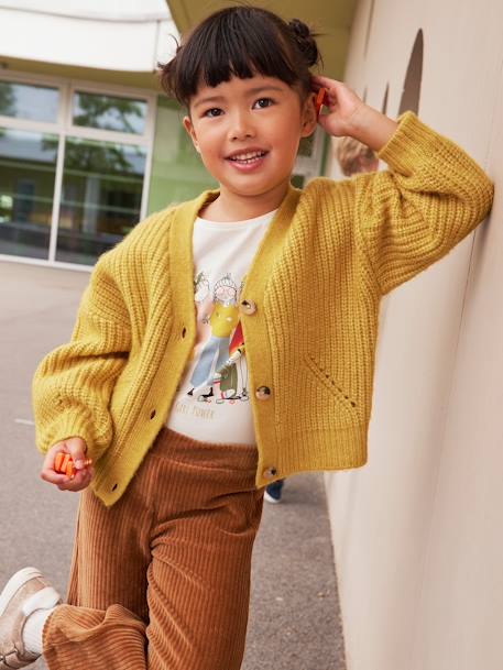 Wijde, fluwelen broek voor meisjes antraciet+bruin+chocoladebruin+grijsblauw+kaki+pruim+rozen+zachtpaars - vertbaudet enfant 