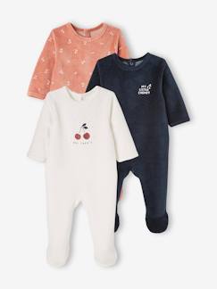 Baby-Set van 3 fluwelen pyjamapakjes met opening vooraan