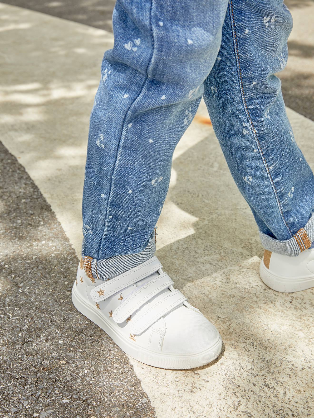 Klittenband sneakers meisje - wit met sterretjesprint, Schoenen