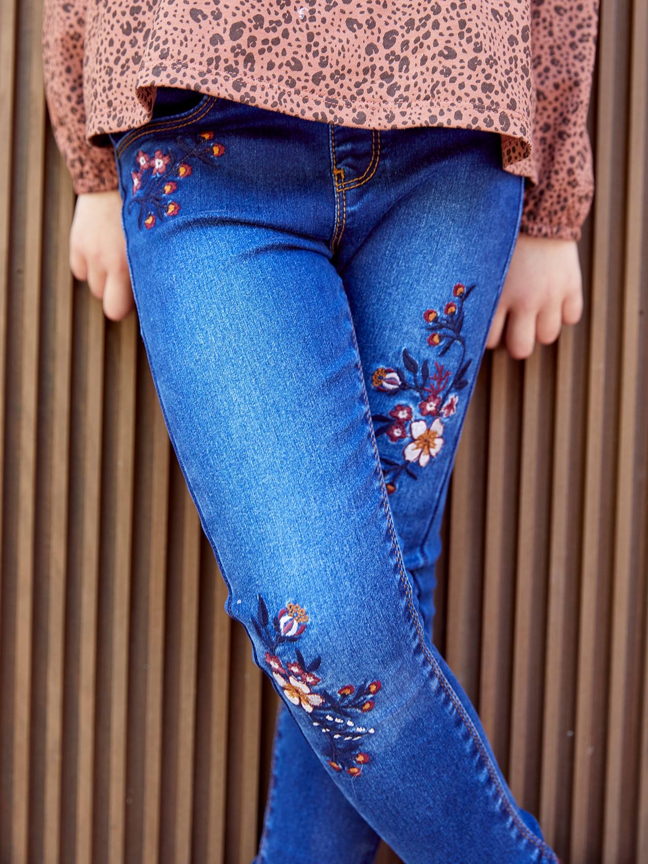 Jeans Brodés Pour Filles 2-12 Ans - Taille évolutive, Denim Confortable - Printemps Et Automne, Style Tendance - 8