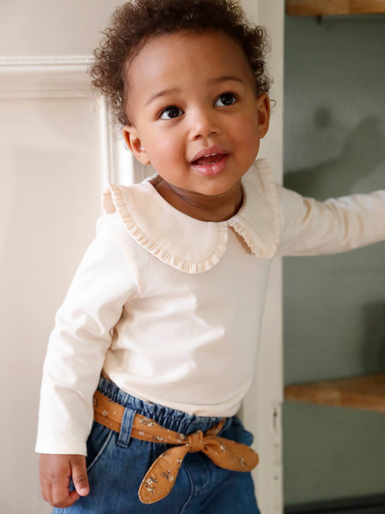 Vertbaudet Baby T-shirt Met Lange Mouwen En Claudinekraag Lichtbeige