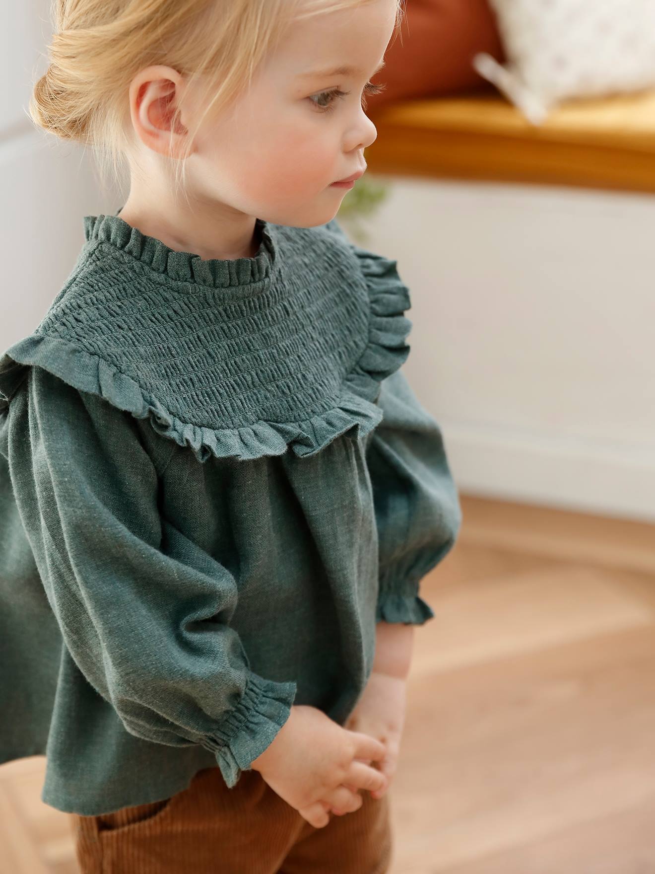 Vertbaudet Babyblouse Met Smokwerk En Bijpassende Hoofdband Groengrijs