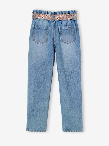 Jean style paperbag et sa ceinture fleurie fille denim brut+denim gris+noir+stone - vertbaudet enfant 