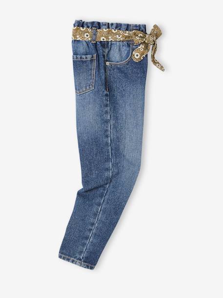 Jean style paperbag et sa ceinture fleurie fille denim brut+denim gris+noir+stone - vertbaudet enfant 