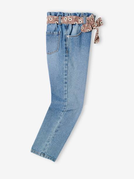 Jean style paperbag et sa ceinture fleurie fille denim brut+denim gris+noir+stone - vertbaudet enfant 