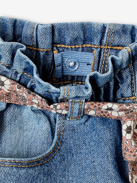 Jean style paperbag et sa ceinture fleurie fille denim brut+denim gris+noir+stone - vertbaudet enfant 