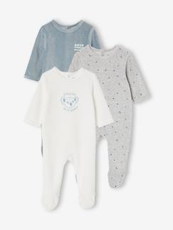 Baby-Pyjama,  overpyjama-Set van 3 fluwelen pyjamapakjes met opening vooraan