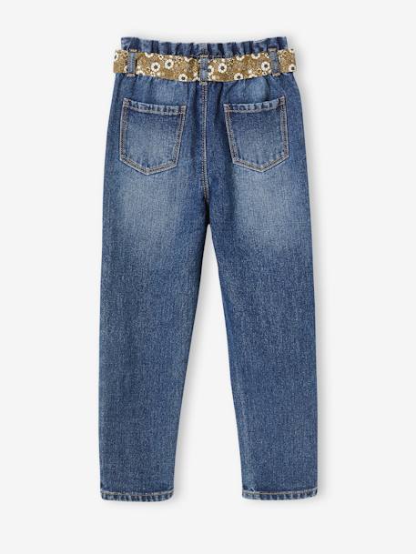 Jean style paperbag et sa ceinture fleurie fille denim brut+denim gris+noir+stone - vertbaudet enfant 