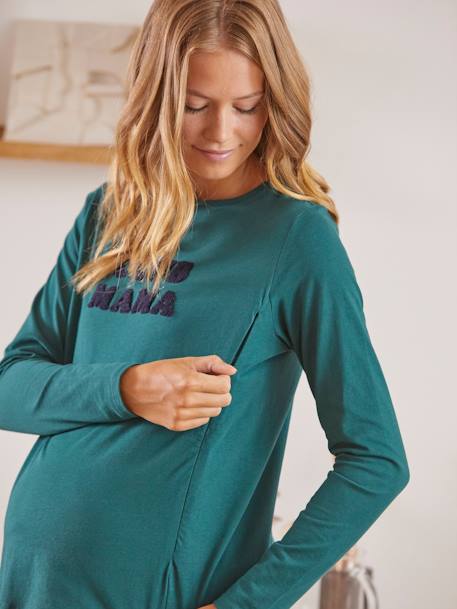 T-shirt met tekst, zwangerschap en borstvoeding, van biologisch katoen Groen+MARINEBLAUW GRIJS - vertbaudet enfant 