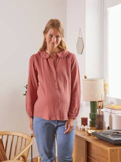 Zwangerschapskleding-Overhemd, tuniek-Overhemd in katoengaas voor zwangerschap en borstvoeding