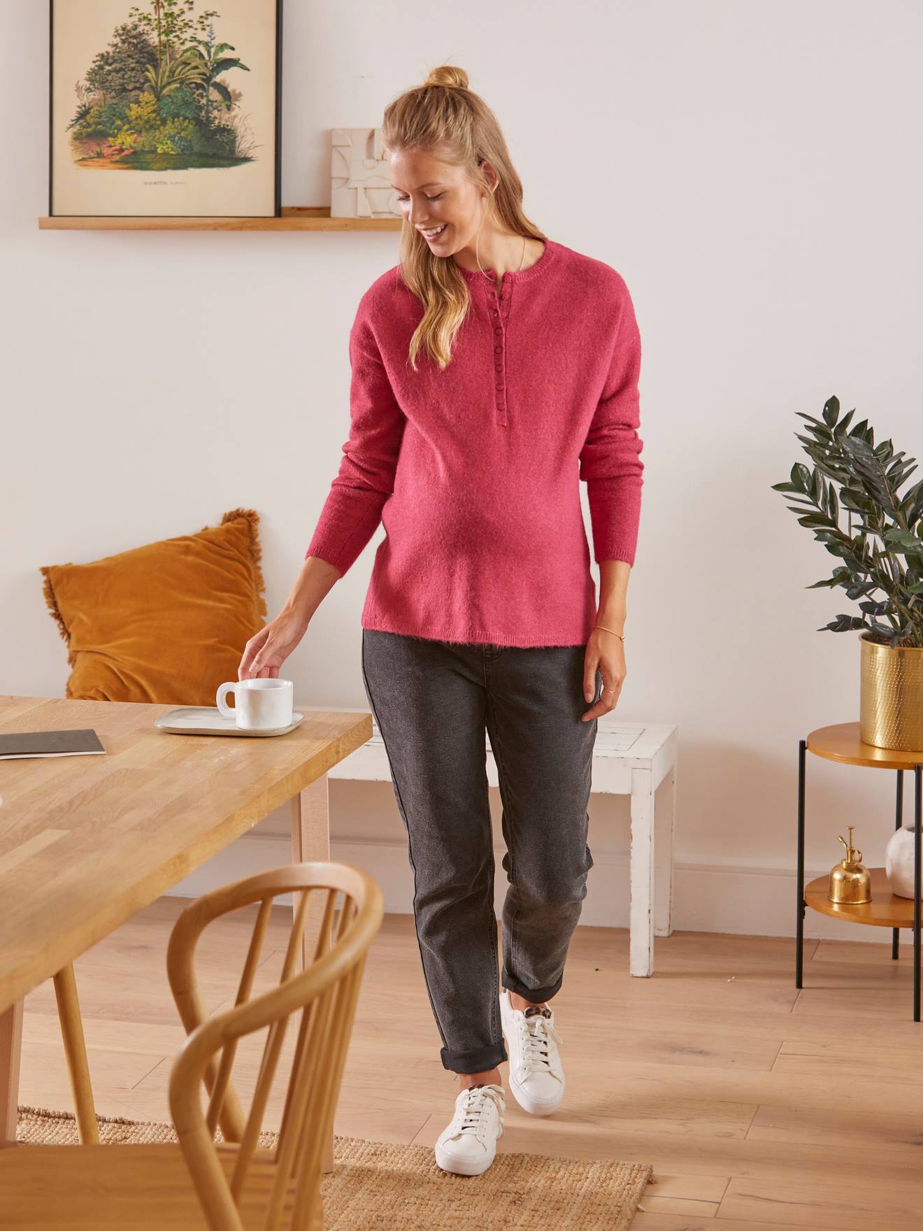 Vertbaudet Trui Met Tunesische Kraag Voor Zwangerschap En Borstvoeding Fuchsia