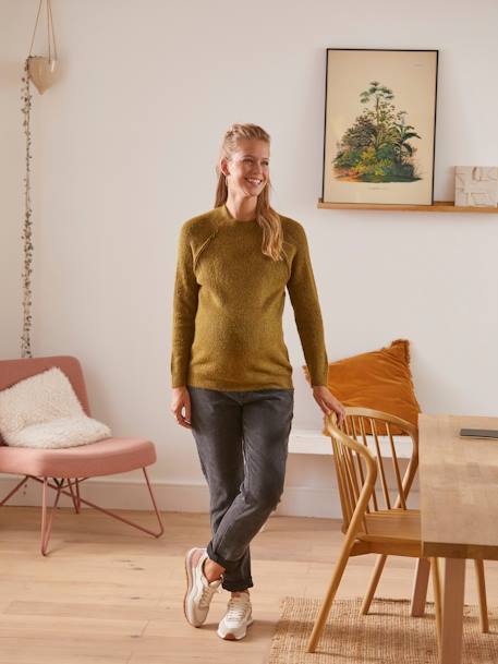 Pull maille perlée grossesse et allaitement Rayé noir et beige+Vert olive - vertbaudet enfant 