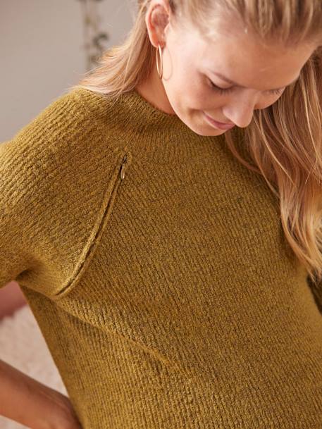 Pull maille perlée grossesse et allaitement Rayé noir et beige+Vert olive - vertbaudet enfant 