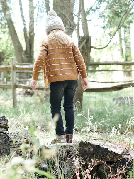 Jean slim MorphologiK 'waterless' fille tour de hanches MEDIUM avec usures BLEU FONCE DELAVE+Brut+denim black+GREY DENIM - vertbaudet enfant 