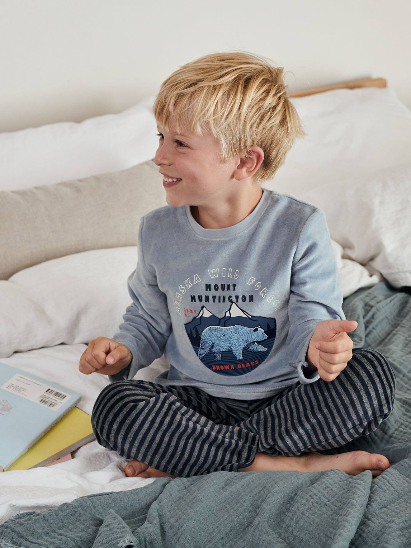 van 2 "natuur" pyjama's voor jongens set blauw en grijs, Jongens