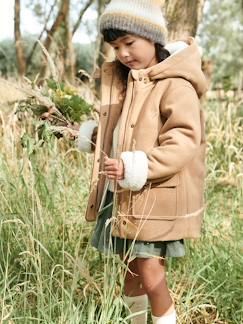 Meisje-Mantel, jas-Mantel met capuchon van wol met sherpa voering voor meisjes