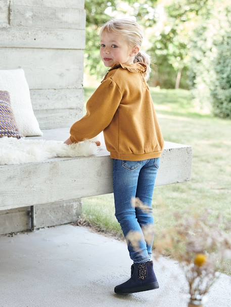 Jean slim MorphologiK 'waterless' fille tour de hanches MEDIUM avec usures BLEU FONCE DELAVE+Brut+denim black+GREY DENIM - vertbaudet enfant 