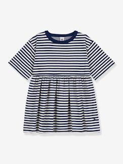 -Gestreepte kinderjurk met 3/4-mouwen van katoen PETIT BATEAU