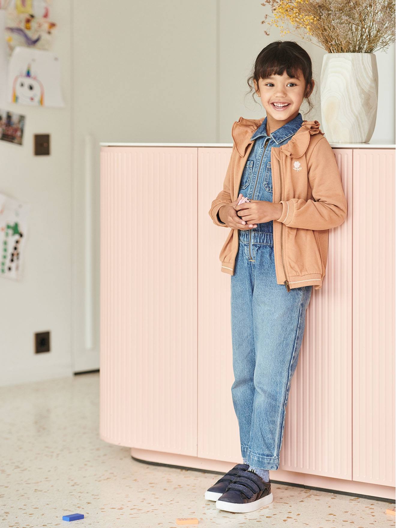 Vertbaudet Meisjesjumpsuit Van Jeanstof "worker"-stijl Stone