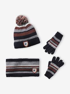 Jongens-Accessoires-Gestreepte set van muts + snood + handschoenen voor jongens