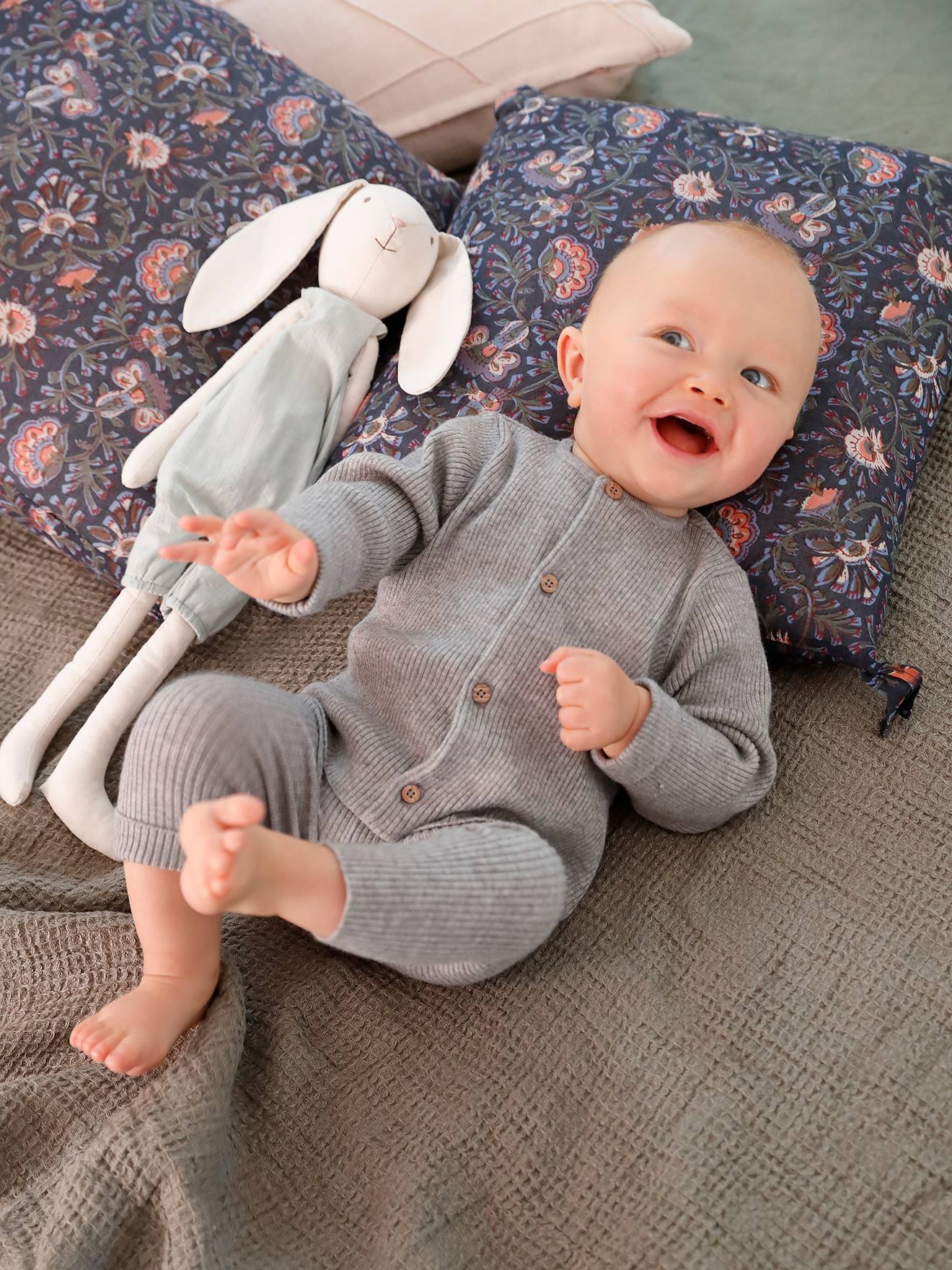 Vertbaudet Set Met Shirt En Broek Voor Baby's Van Tricot Gechineerd Lichtgrijs