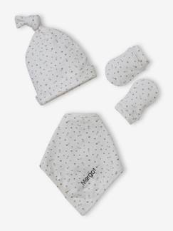 Baby-Gebreide babymuts + wanten + sjaal + tas voor babymeisjes met print