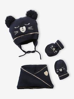Fille-Accessoires-Ensemble en maille jacquard bonnet + snood + moufles bébé fille