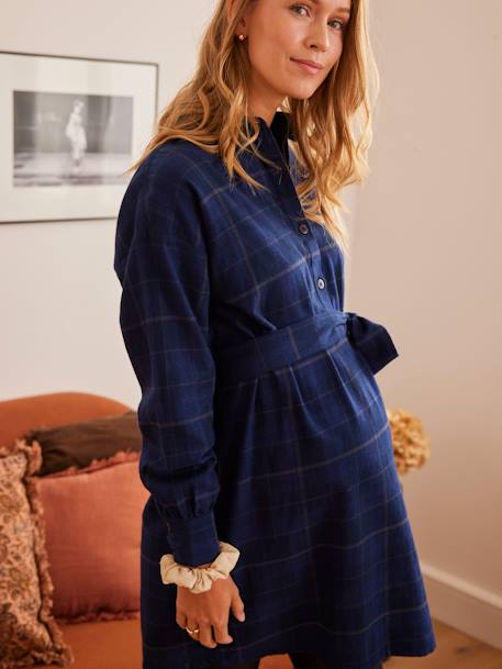 Robe-chemisier carreaux courte grossesse et allaitement Bleu marine - vertbaudet enfant 