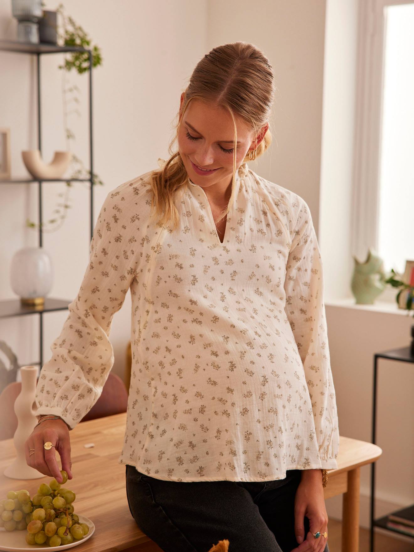 Vertbaudet Zwangerschaps- En Borstvoedingsblouse Van Katoengaas Wit Met Print