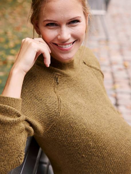 Pull maille perlée grossesse et allaitement Rayé noir et beige+Vert olive - vertbaudet enfant 