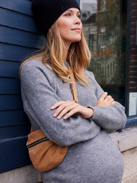 Robe-pull grossesse et allaitement Gris Anthracite+Rayé noir et blanc - vertbaudet enfant 